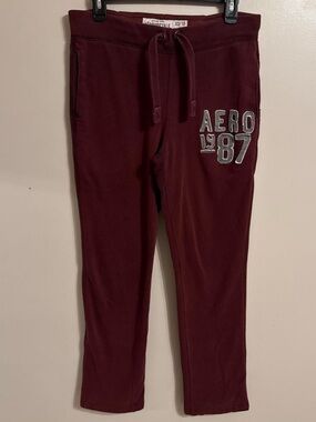 Y2K Aeropostale burgundy sweatpants with silver lettering size XS